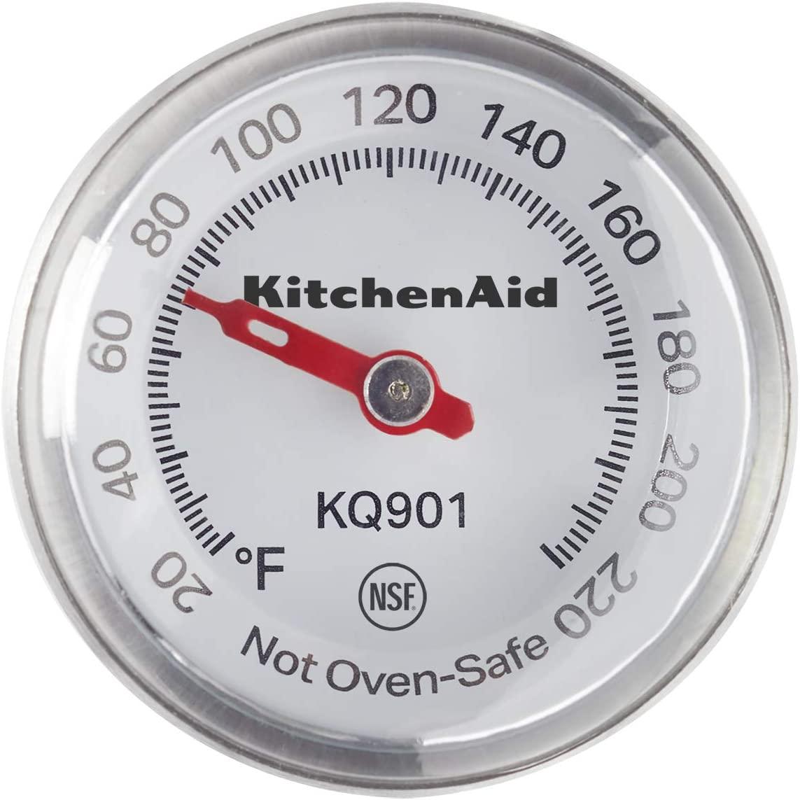 KitchenAid KQ907 Curved Stainless Steel Paddle Style Candy and Deep Fry  Thermometer with pan clip, TEMPERATURE RANGE: 100F to 400F, Black